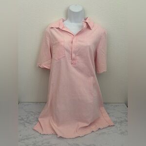 Womens Faux Lightweight Canvas Dress Size XL Pink Collared Pocket Pullover